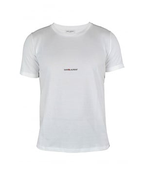 Camiseta Rive Gauche Saint Laurent blanca.Logotipo Saint Laurent negro en la parte delantera.Cuello redondo. 100% algodón.Made in Italy.
