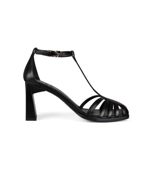 Sandalias Spider Anest Collective de piel negra lisa.Correa de tobillo con cierre dorado. Punta cuadrada.Tacón cuadrado de 8 cm.100% cuero.Made in Italy.