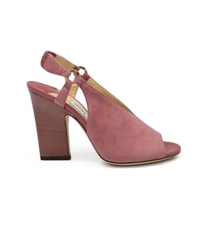 Jimmy Choo sandalen in roze suède. Hak 9 cm. Leren zool. Gemaakt in Italië.