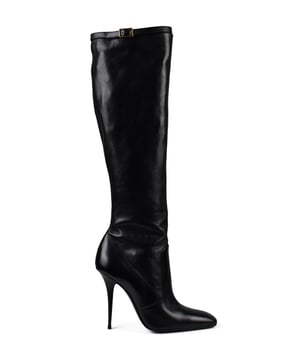Botas Tess Saint Laurent de piel negra.Puntera en punta.Hebilla en la parte superior de la bota.Cremallera lateral.Tacón de 11 cm.Suela de cuero.Made in Italy.