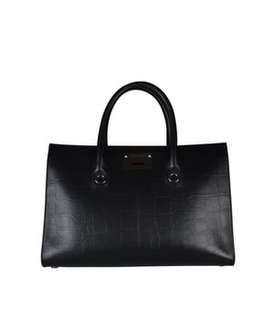 Jimmy Choo Riley handtas van zwart leer met gestempelde krokodil.Zijvouwen.Jimmy Choo logo in reliëf aan de binnenkant.Afmetingen: lengte 39,5 x hoogte 26 x breedte 15,5 cm.Gemaakt in Italië.