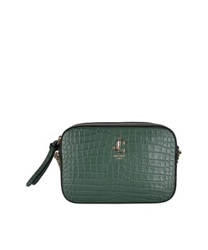 Jimmy Choo Umhängetasche aus grünem Krokoleder.Ikonisches JC-Logo.Schulterriemen aus Kette und Leder.Verschluss mit Reißverschluss.Abmessungen 6x13x18,5.Made in Italy.