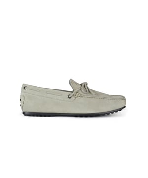 Mocasines Tod's de ante gris.Cordones atados en la parte delantera.Suela de goma con tacos.Made in Italy.