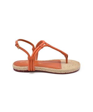 Sandalias Charlotte Olympia en piel y cuerdas color naranja.Suela y cuerdas de cuero.Made in Italy.
