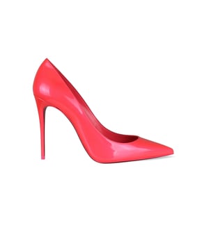 Pumps Kate 100 Christian Louboutin.Aus neonpinkem Lackleder.Spitz zulaufende Spitze.10 cm hoher Pfennigabsatz.Rote Außensohle.Made in Italy.