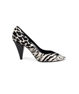 Bombas de potro Era Saint Laurent.Bombas blancas con estampado animal negro.Puntera.Tacón alto negro.Made in Italy.