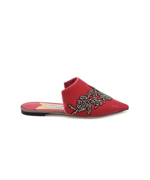 Rachel Jimmy Choo Pantoletten aus rosa Samt mit Kristallpfingstrose.Spitze. Ledersohle. Made in Italy.