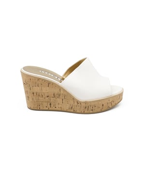 Walter Steiger Mules mit Plateau aus weißem Leder.Plateau aus Kork.Made in Italy.