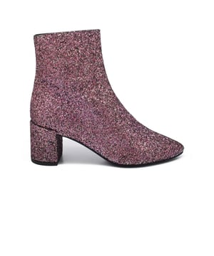 Botines Loulou 50 Saint Laurent con cremallera y lentejuelas rosas.Altura tacón 5 cm. Suela de cuero. Made in Italy.