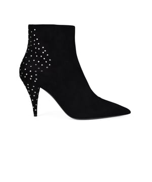 Botines Saint Laurent Kiki 85 de ante negro.Puntera en punta y cierre de cremallera lateral.Detalles de micro tachuelas en la espalda.Tacón alto.Suela y forro de cuero.Made in Italy.