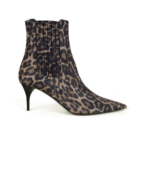 Saint Laurent Stiefeletten Lexi Modell aus Wildleder mit Leopardenmuster.Elastisches Joch.Absatzhöhe 6,5 cm.Spitze.Made in Italy.