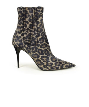 Botines Saint Laurent modelo Lexi en ante con estampado de leopardo.Canesú elástico.Altura tacón 9 cm.Dedo del pie puntiagudo.Made in italy.