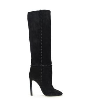 Botas Mica Saint Laurent en ante negro.Costuras trenzadas y efecto drapeado.Altura del tacón 10,5 cm.Suela de cuero.Made in Italy.