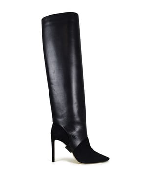 Jimmy Choo Hurley 85 laarzen in zwart leer en suède.Afneembare delen met knopen.Hakhoogte 8,5 cm.Leren zool.Made in Italy.