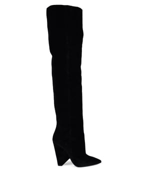 Botas altas Niki Saint Laurent en terciopelo negro.Tacón puntiagudo en forma de almendra.Tacón cónico.Altura del tacón 11 cm.Made in Italy.
