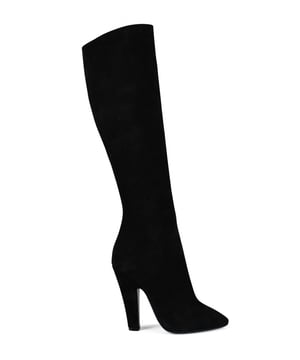Botas Saint Laurent modelo 68 en ante negro.Puntera de almendra y tacón fino cubierto.Cremallera lateral.Suela de cuero.Altura del tacón: 11 cm.100% cuero.Made in Italy.