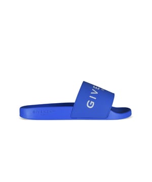 Chancletas azules de Givenchy.Logotipo blanco en la lengüeta.Logotipo en relieve en el lateral de la suela.Suela de goma.Made in Italy.