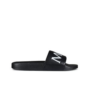 Zwarte Moncler-slippers.Wit logo op de zwartleren tong.Zwarte rubberen zool.Gemaakt in Italië.