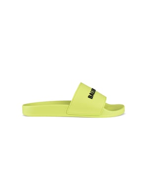 Chanclas de goma verde neón Balenciaga.Logotipo de la marca en negro.Puntera abierta. Suela de goma.Made in Italy.