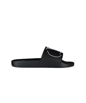 VLogo Valentino-slippers.Zwart rubber.Handtekening wit  V -logo in reliëf.Zwarte rubberen zool.Gemaakt in Italië.