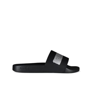 Logo-Tape Sandalen von Givenchy.Aus schwarzem Gummi.Logostreifen mit Metalleffekt auf der Oberseite.Schwarze Sohle aus Gummi.