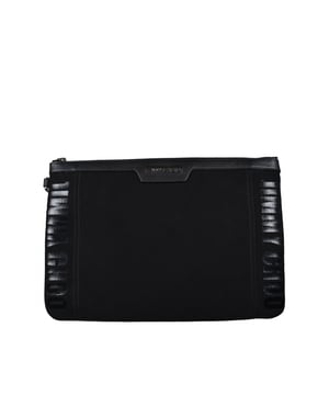 Derek Jimmy Choo clutch van zwart canvas.Zwarte Jimmy Choo-logopatch.Binnenzakken en ritssluiting.Afmetingen: lengte 26 cm x breedte 38 cm.Gemaakt in Italië.