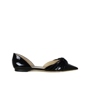 Jimmy Choo Kaitence Bailarinas planas de charol y ante negro con lazo adornado con cristales.Suela de cuero.Made in Italy.