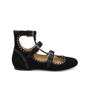Bailarinas Hartley Jimmy Choo en cuero y ante negro con uñas metálicas.Triple bucle.Suela de cuero.Made in Italy.