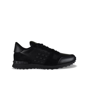 Valentino Rockrunner-sneakers van volledig zwart leer.Zwarte decoratieve studs.Zwart leren zool.Gekerfde rubberen zool.Vetersluiting.100% leer.Gemaakt in Italië.