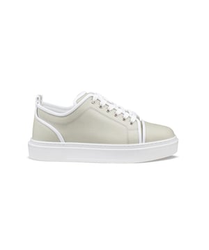 Zapatillas Christian Louboutin Adolon Junior Gris / Verde Agua.Sarga de algodón resistente.Ribete de cuero blanco.Suela de goma roja.Tacos laterales redondeados.Lengüeta deslizante.Cordones blancos.Made in Italy.