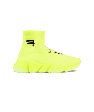 Zapatillas Balenciaga Speed Soccer, amarillas.Malla técnica 3D.Estampado negro en la parte delantera.Logotipo negro impreso en el exterior de la zapatilla.Logotipo en relieve en la parte trasera.Suela amarillo fluorescente.Made in Italy.