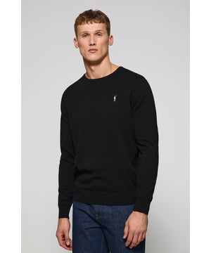 Eleganz ist Ihnen mit unserem gestrickten Baumwollpullover mit Rundkragen für Herren gewiss. Seine reguläre Passform passt sich allen Körpertypen an. Rippbündchen an Kragen, Ärmeln und Taille sorgen für einen perfekten Sitz. Das dezente marineblaue Nahtband am Kragen mit eingraviertem Polo Club Logo unterstreichen die Eleganz dieses Pullovers. Charakteristische Stickerei unseres Rigby Go-Logos in Kontrastfarbe auf der Brust. Kombinieren Sie ihn mit einer Jeans für einen legeren Look oder einer Chinohose für ein eleganteres Outfit.
