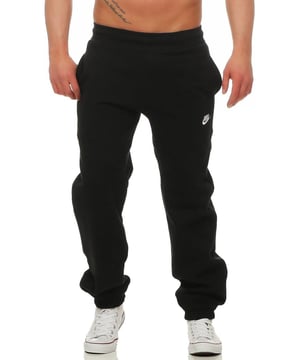 Nike Foundation Men's Cuffed Fleece Lined Joggers Nike AW77 sweatpants. - - . Soft brushed fleece lining. - - . Nike logo and Swoosh on the left thigh. - - . Elasticated waist with inner drawstring. - - . Elastic ribbed cuffs at the ankles. - - . Two side pockets and one back pocket on the right side. - - . Ideal for jogging, gymnastics or in everyday life.
