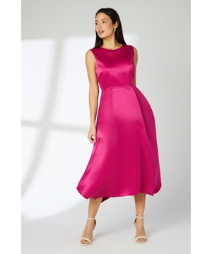 Sleek crew neckline for a sophisticated look
        Flattering fitted bodice accentuates the waistline
        Elegant midi length with a unique hanky hem
        Sleeveless design perfect for warmer occasions
        Lustrous woven fabric adds a touch of glamour
    
    Make a statement at your next special event with this stunning occasion dress from Principles. The fitted bodice gracefully flows into a full skirt, creating a silhouette that's both flattering and feminine. The hanky hem adds a contemporary twist to the classic midi length, ensuring you'll stand out from the crowd. Style this versatile piece with strappy heels and delicate jewellery for weddings or formal gatherings. For a more relaxed look, pair it with elegant flats and a clutch for summer garden parties or afternoon teas. The sleeveless design allows for easy layering - add a tailored blazer for cooler evenings or more conservative settings. This dress is a true wardrobe staple that can be dressed up or down to suit a variety of occasions, making it a must-have for the fashion-forward woman.