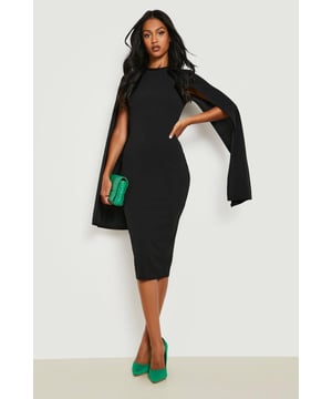 Elevate your occasion look with this tall cape sleeve midi dress. Ultra-flattering, it's cut in a figure-hugging bodycon design that follows your feminine curves for maximum appeal. Plus, the voluminous cape sleeve detailing and eye-catching hue is made to be seen. It's made from a soft scuba crepe material that accentuates the figure before landing at a gorgeous midi length.Wear Me With:Be the unrivalled best dressed guest by teaming it with towering high heels and a metallic clutch bag.Style: Bodycon DressDesign: PlainFabric: KnittedLength: MidiSleeve Length: Long Sleeve