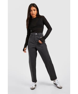 High-rise waistband for a flattering silhouette
        Relaxed mom fit through the leg
        Classic five-pocket design
        Ankle-grazing 26" inseam perfect for petite frames
        Versatile denim fabric for year-round wear
    
    Embrace laid-back cool with these petite high-rise mom jeans. The relaxed fit offers comfort without compromising on style, making them ideal for casual outings and lazy weekends. Pair with a cropped top and trainers for an effortlessly chic look, or dress them up with a bodysuit and heeled boots for evening drinks. The versatile design allows for endless styling options - throw on an oversized jumper and ankle boots for a cosy autumn ensemble, or team with a tucked-in blouse and loafers for a smart-casual office look. These jeans are a wardrobe staple that will take you from family gatherings to casual catch-ups with friends, offering both comfort and style in one essential piece.