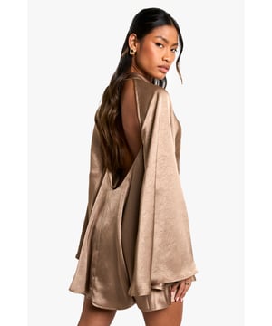 Textured Satin Open Back Swing Playsuit