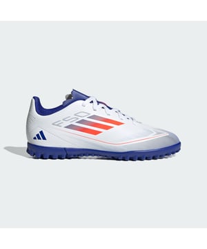 Free the fast with the adidas F50. Created to unlock the full potential of your acceleration, movement and speed. These juniors' adidas Club soccer cleats keep you comfortable with a textured synthetic upper and perforated tongue. Underneath, a lug rubber outsole ensures you stay ahead of the competition on artificial turf courts.  - Regular fit - Lace closure - Textured synthetic upper - Textile lining - Breathable perforated tongue - Rubber outsole for artificial turf  Shipped by adidas