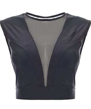 80% Polyamide, 20% Elastane Reebok's Butterfly sports bra panels mesh and stretch jersey fabric to aid breathability and movement