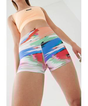 76% RECYCLED POLYESTER &amp; 24% ELASTANE. The high-rise style has an all-over custom digital print in vibrant colours, which makes each piece unique and are made from sustainable 'squatproof' fabric