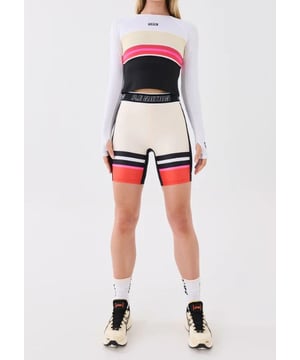 65% RECYCLED NYLON &amp; 35% ELASTANE. Fitted 7" active bike shorts. Butter soft, squatproof fabric. P.E Nation logo at waistband and hem