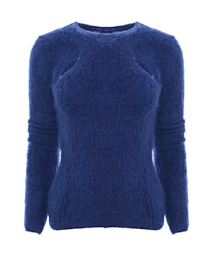 41% Mohair wool 18% Viscose 17% Recycled polyester 13% Textile fibers 11% Polyamide. Sweater

Knitted

Brushed

Cutout

Ribbed trims

Slips on

Mid-weight knit

Hand wash or dry clean

Made in Italy