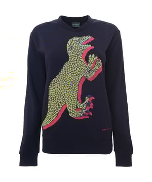 The Paul Smith Women's Dino Sweatshirt in dark navy is made from 100% cotton, offering a soft and comfortable feel. Its playful Dino design adds a fun and stylish touch to your casual wardrobe.