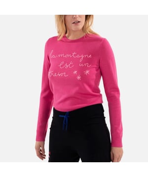 100% Merino Wool. Step out with playful style. The women's Rossignol Tonal Crewneck shares the creative touch of French fashion designer Jean-Charles de Castelbajac. Chic and cozy, a soft merino knit gives it a comfy, natural feel