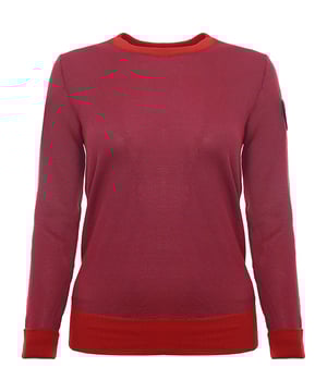 65% Cotton  35%Viscose. Rossignol Iridescent Classic Knit Jumper in Red/Blue (Carmin), Made in Italy, Style Code: RLIWO38, Crew Neck, Stiched on rubber logo to left shoulder