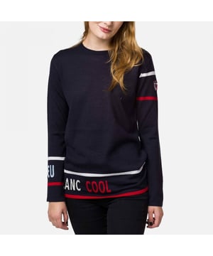 Main Fabric: 50% Virgin Wool /50% Acrylic. Part of a collection that celebrates Rossignolâ€™s rich alpine spirit, the womenâ€™s Cool Knit Sweater brings modern appeal to a timeless silhouette. Designed so you can hit the town or the slopes in style and comfort, this tailored, classic-fitting pullover is made with a cozy wool blend