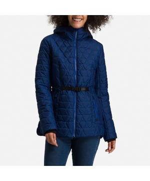 Main Fabric: 100% Polyester / / Main Lining: 100% Polyamide / / Filling: 100% Polyester / / Rib: 97% Polyamide /3% Elastane. Synthetic insulation pairs with a classic cut for versatile warmth when the temperature drops. Elegant quilting is inspired by our shield logo, while an elastic belt with a snap buckle and chic side slits add city-ready style