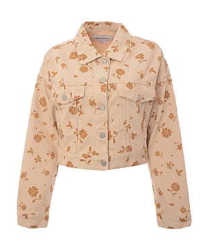 Main: 100% Cotton. The Urban Revivo denim jacket in yellow floral print is a vibrant and stylish choice for anyone looking to add a pop of color to their wardrobe. The unique button fasteners add a touch of elegance, while the detailed buttons on the sleeve and chest pocket provide a chic and functional element. This jacket is perfect for those who appreciate a blend of classic denim with a modern twist, making it a versatile piece for various occasions.
