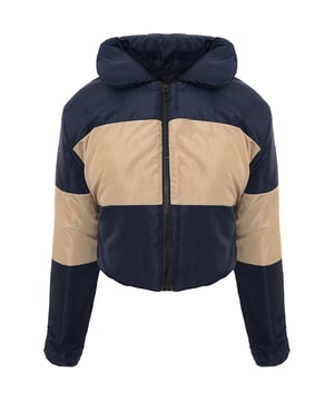 Main: 100% Polyester Stay warm and stylish with the I Saw it First cropped puffer jacket in a trendy colourblock design featuring navy and beige. Made from 100% polyester, this jacket offers excellent insulation and durability. The cropped length adds a modern twist, making it perfect for layering over your favorite outfits. The bold colourblock pattern ensures you stand out, while the puffer style provides cozy warmth during colder days. Whether you?re heading out for a casual day or a night out, this jacket is a versatile addition to your wardrobe.