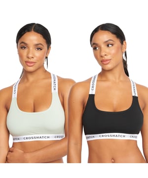 95% Katoen, 5% Elastaan. Ontwerp: Logo. Branded Strap, Cropped, Non-Padded. Rugstijl: Racerback. Zoom: Gebrandmerkt. Hals: Schep.